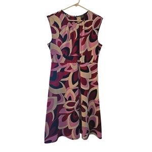 Ann Taylor Vibrant Fun Geometirc Sleeveless Dress Stretchy Size 12